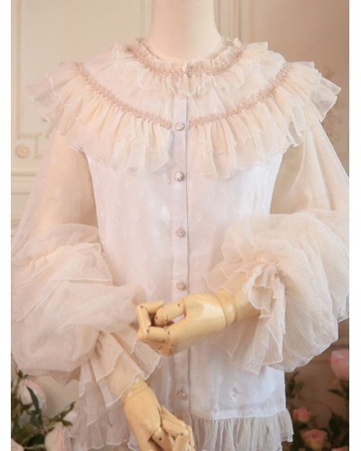 Sweet Lolita Blouses Lolita Top White Long Sleeves Ruffles Lolita Shirt Tea Party