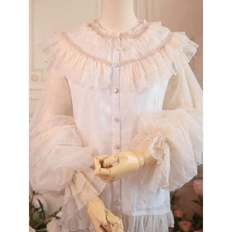 Sweet Lolita Blouses Lolita Top White Long Sleeves Ruffles Lolita Shirt Tea Party