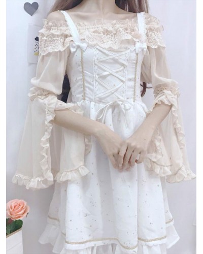 Lolita Lace Ruffles Long Sleeves Blouse Polyester Apricot Lolita Shirt Blouses Sweet Daily Casual