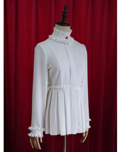 White Lolita Blouse Pleated Chic Cotton Blouse For Women