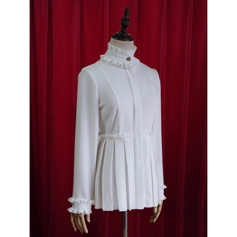 White Lolita Blouse Pleated Chic Cotton Blouse For Women