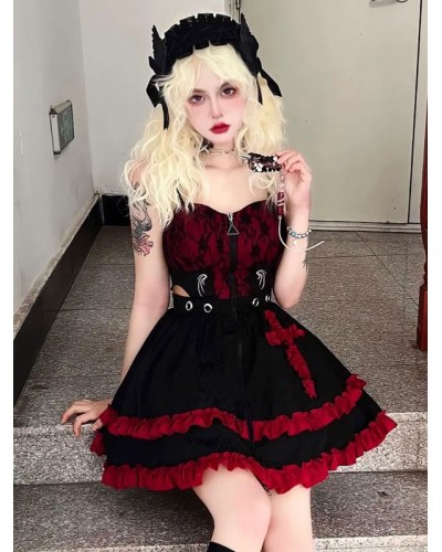 Gothic Lolita Dresses Grommets Lace Red Red