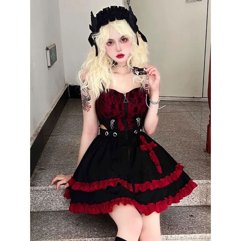 Gothic Lolita Dresses Grommets Lace Red Red