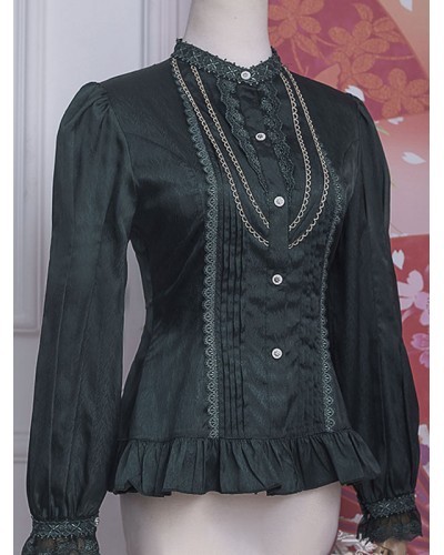 Classic Lolita Ruffles Lace Long Sleeves Blouse Lolita Top Black Lolita Shirt Blouses Classic  Traditional Daily Casual Tea Party