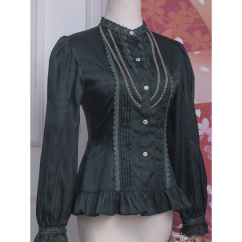 Classic Lolita Ruffles Lace Long Sleeves Blouse Lolita Top Black Lolita Shirt Blouses Classic  Traditional Daily Casual Tea Party