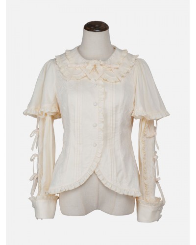 Lolita Ecru White Long Sleeves Lolita Top Bows Ruffles Lolita Shirt Blouses Sweet ROCOCO Daily Casual Tea Party