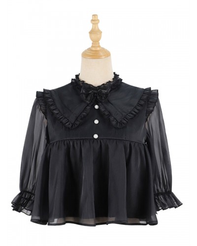 Lolita Blouses Bows 3/4 Length Sleeves Blouse Lolita Top Black Lolita Shirt Sweet Daily Casual