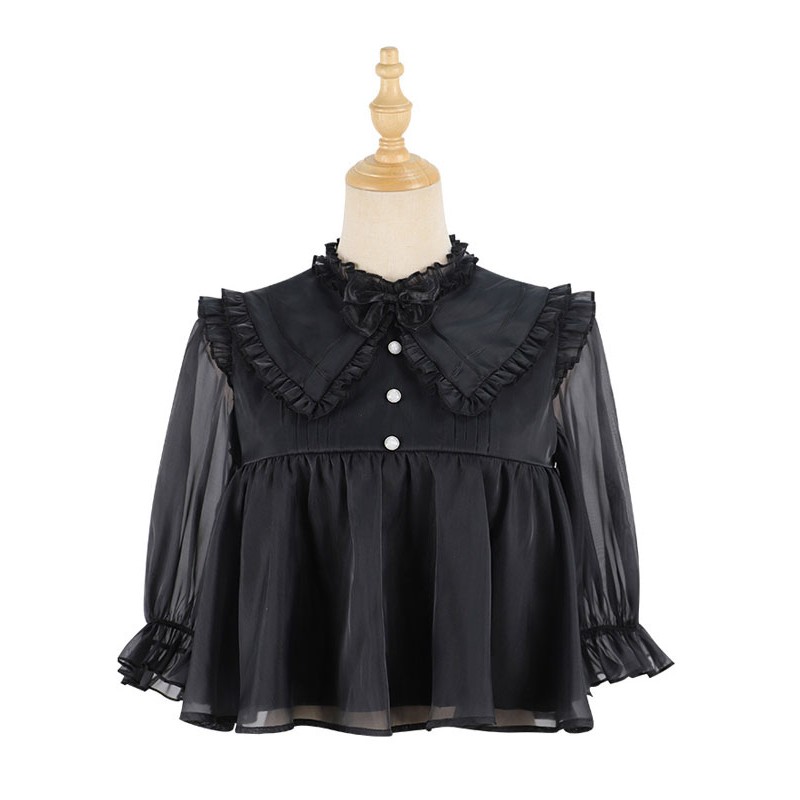 Lolita Blouses Bows 3/4 Length Sleeves Blouse Lolita Top Black Lolita Shirt Sweet Daily Casual