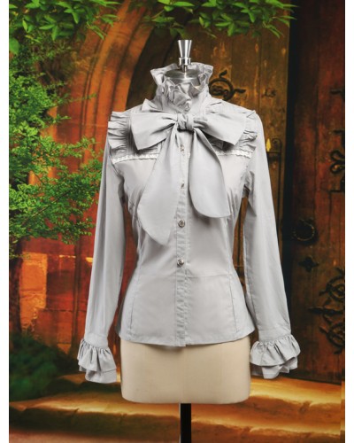 Elegant Gray Cotton Long Sleeves Lolita Shirt Gothic Classic  Traditional Prince Daily Casual