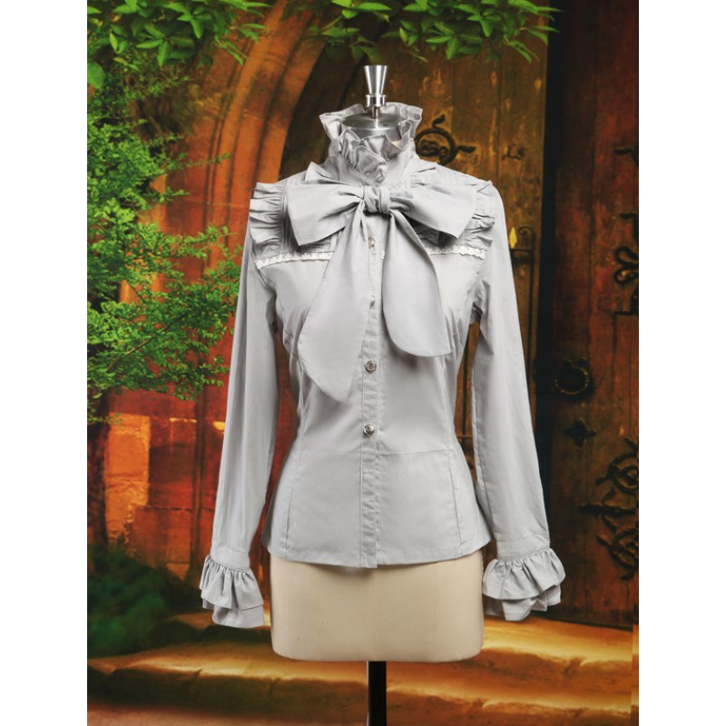 Elegant Gray Cotton Long Sleeves Lolita Shirt Gothic Classic  Traditional Prince Daily Casual