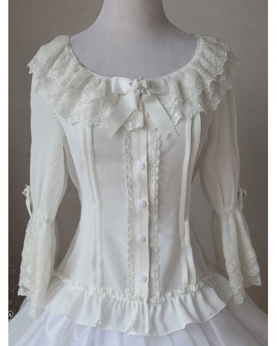 Chiffon Lolita Blouse Middle Hime Sleeves Layered Lace Trim Sweet