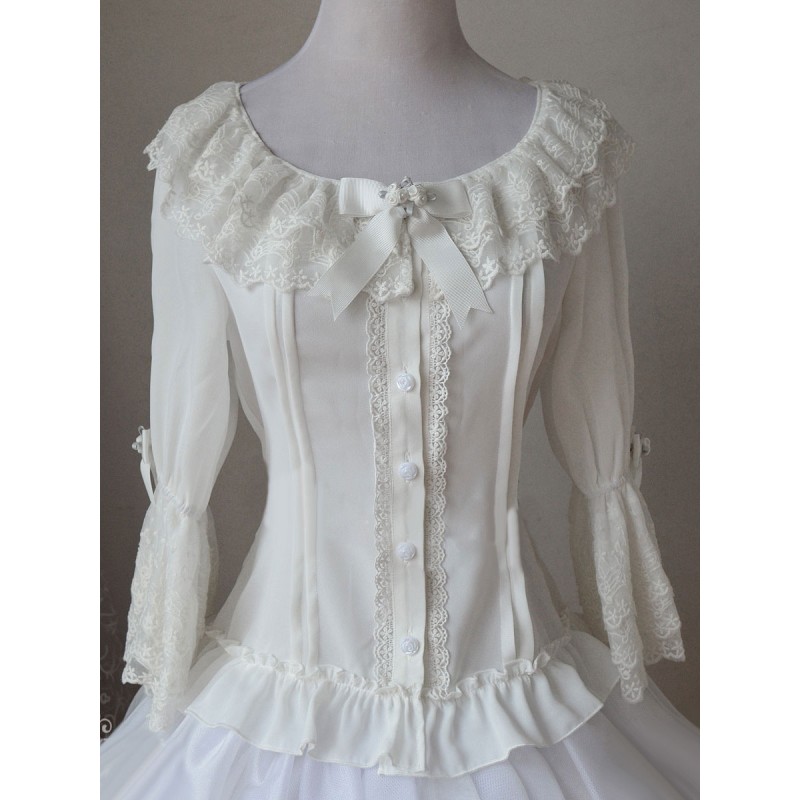 Chiffon Lolita Blouse Middle Hime Sleeves Layered Lace Trim Sweet