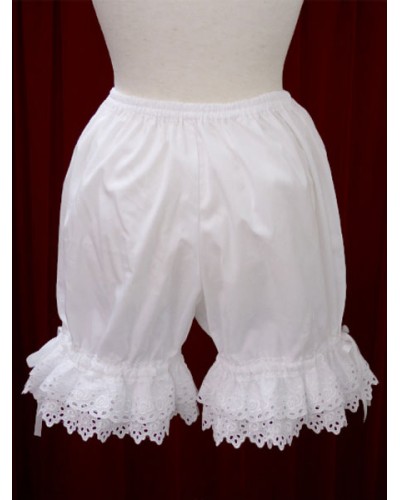 White Cotton Lolita Bloomers Hollow Trim Bow Ribbon Leggings Lovely Party