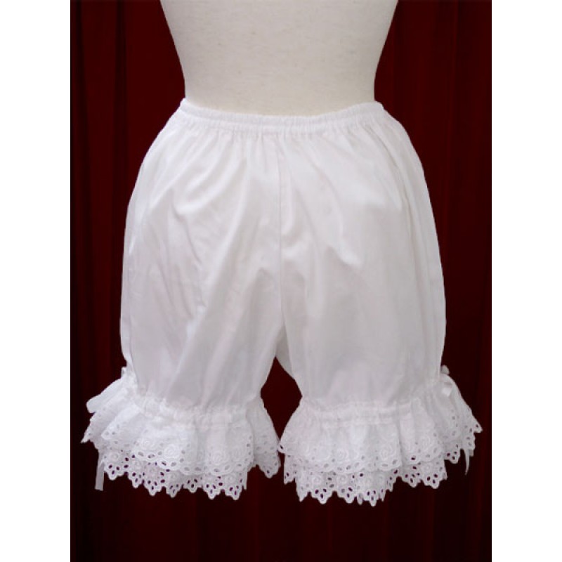 White Cotton Lolita Bloomers Hollow Trim Bow Ribbon Leggings Lovely Party