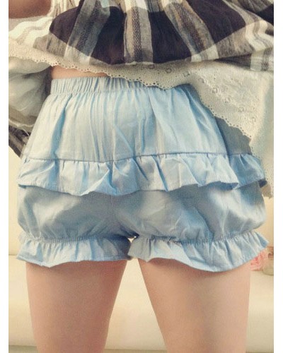 Light Blue Lolita Bloomers Ruffles Cotton Lolita Shorts For Women Leggings Lovely Party