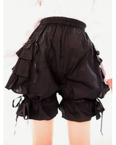 Sweet Black Pink Lolita Bloomers Layered Ruffles Bow Ribbon Leggings Lovely Party