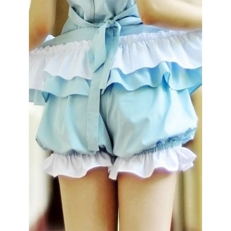 Classic Lolita Trousers Ruffles Two Tone Layered Blue Lolita Shorts Bottoms Classic  Traditional Tea Party