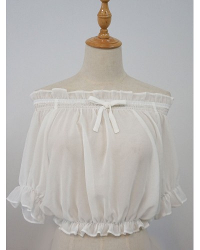 Sweet Lolita Blouse Lemon Planet Ruffle Bow Chiffon Lolita Top Spring Summer