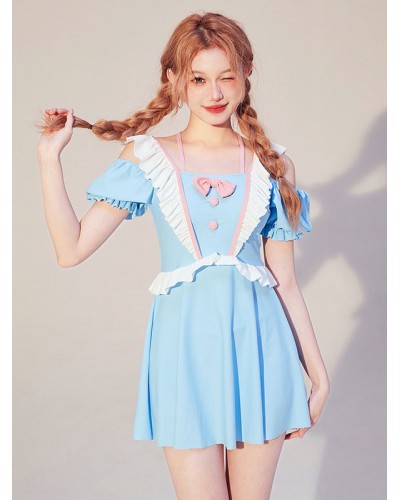 Lolita Outfits Light Sky Blue Bows Ruffles Short Sleeves Jumpsuit Sweet