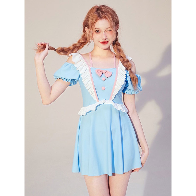 Lolita Outfits Light Sky Blue Bows Ruffles Short Sleeves Jumpsuit Sweet