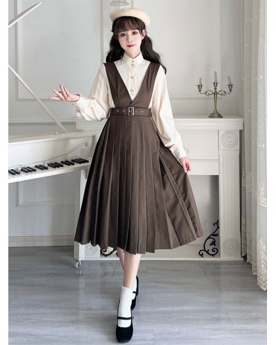 Lolita Outfits Coffee Brown Long Sleeves Skirt Blouse Sets Academic Daily Casual Tea Party