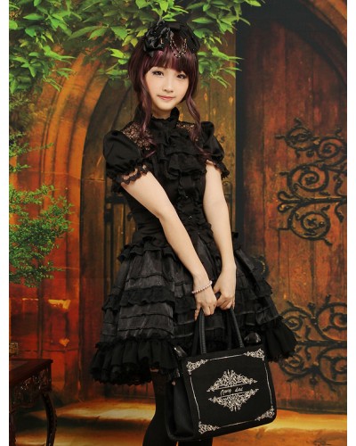 Gothic Layered Short Sleeves Black Lolita Outfits