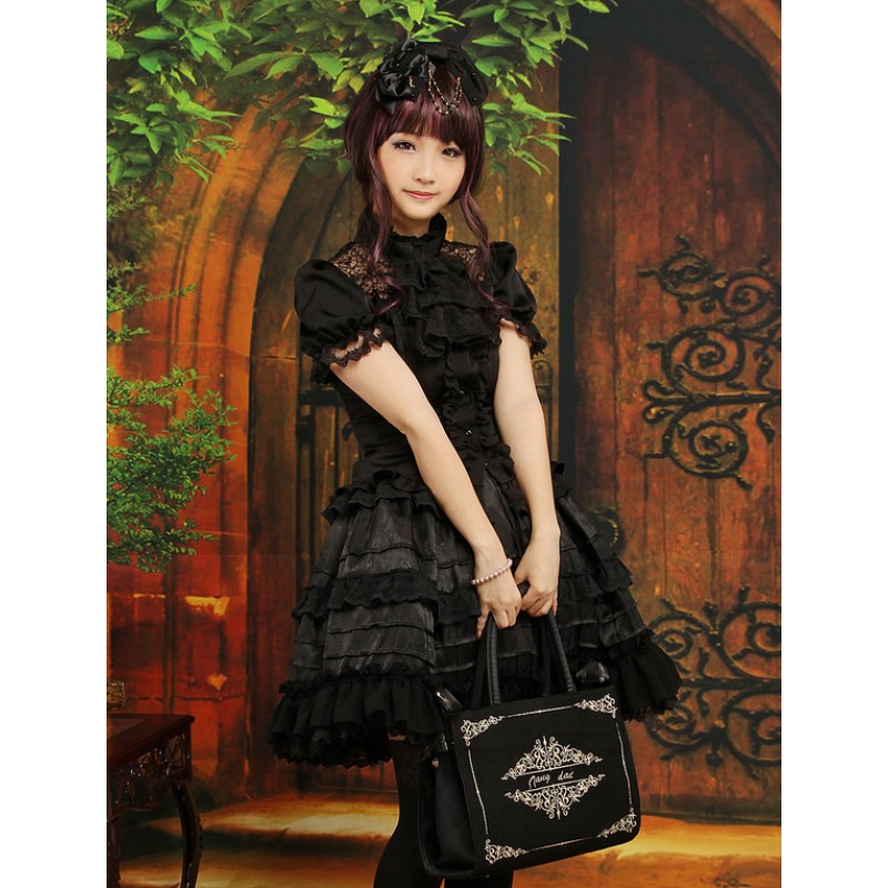 Gothic Layered Short Sleeves Black Lolita Outfits