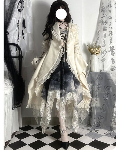 Lolita Coats Black Ruffles Polyester Overcoat Coat Lolita Outwears Gothic Spring Fall