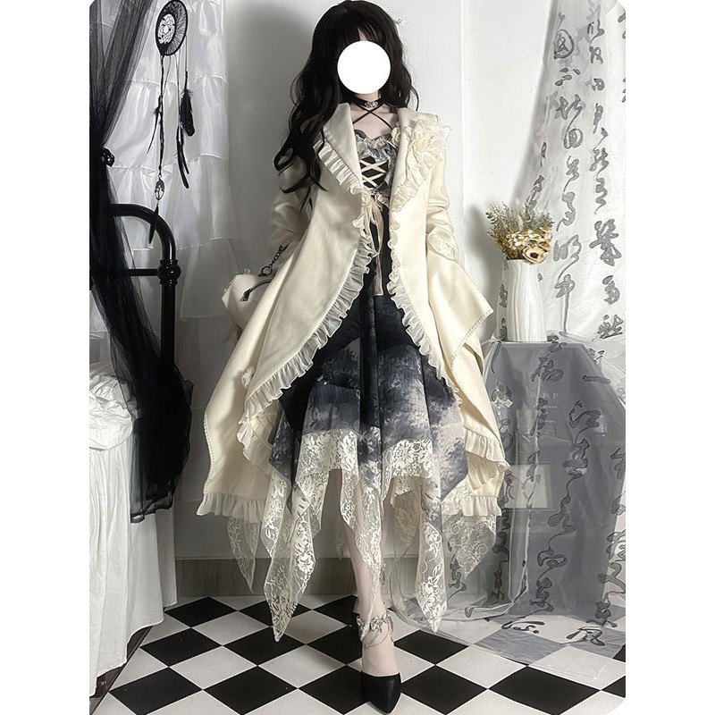 Lolita Coats Black Ruffles Polyester Overcoat Coat Lolita Outwears Gothic Spring Fall