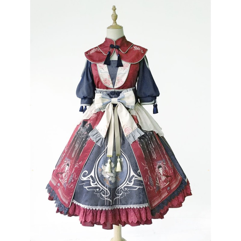 Chinese Style Lolita Poncho Infanta Embroidered Tassel Brick Red Lolita Cape Accessories Spring Fall Tea Party