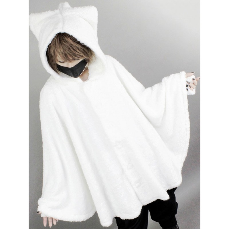 Gothic Lolita Cape Cat Planet Pleated Hooded Pellet Fleece Velvet Lolita Poncho Coat Fall Winter