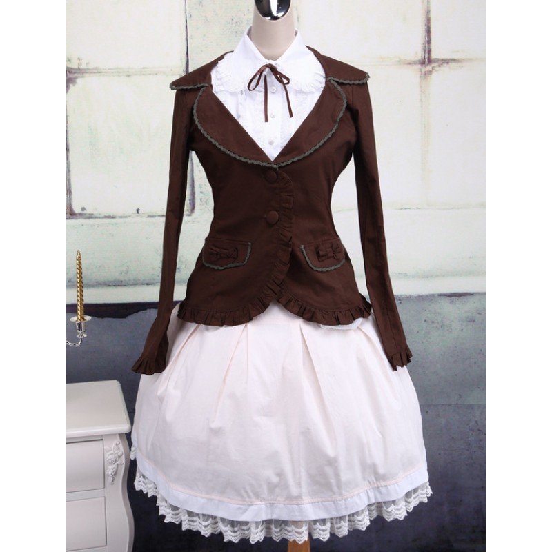 Classic Pockets Long Sleeves Cotton Lolita Outfits Classic  Traditional