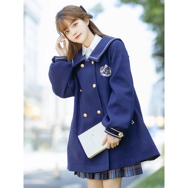 Lolita Coats Navy Style Blue Ruffles Lace Up Polyester Cape Dress Coat Lolita Outwears Navy Style Fall Winter