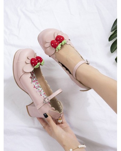 Sweet Lolita Footwear Strawberry Leather Chunky Heel Lolita Shoes Daily Casual