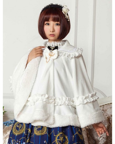 Sweet Lolita Clothing White Bow Ruffled Milanoo Lolita Cloak With Peter Pan Collar