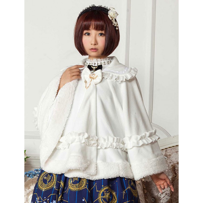 Sweet Lolita Clothing White Bow Ruffled Milanoo Lolita Cloak With Peter Pan Collar