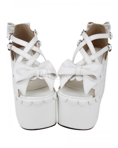 Sweet Lolita Sandals High Platform Shoes Bows Decor Heart Shape Buckles