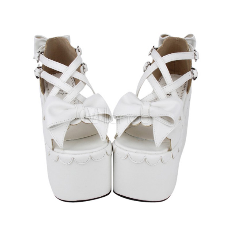 Sweet Lolita Sandals High Platform Shoes Bows Decor Heart Shape Buckles