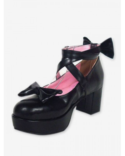 Black Ravel Round Toe Leather High Heels Lolita Shoes