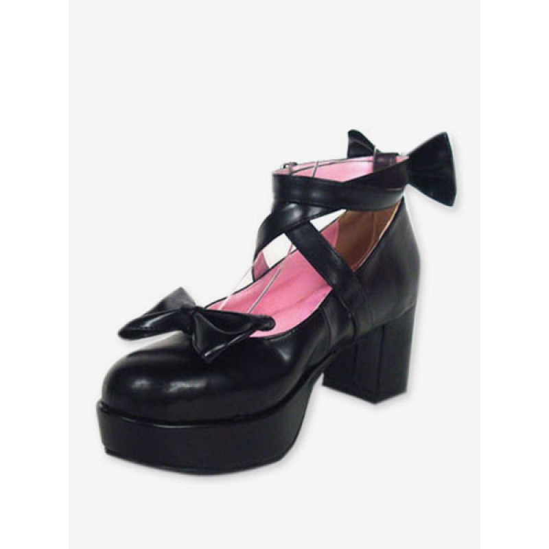 Black Ravel Round Toe Leather High Heels Lolita Shoes