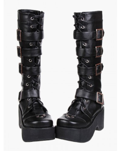 Gothic Black Lolita Boots Platform Shoes Buckles Shoelaces