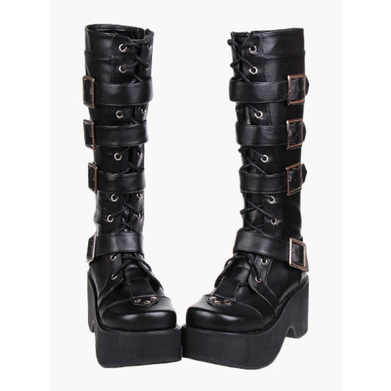 Gothic Black Lolita Boots Platform Shoes Buckles Shoelaces