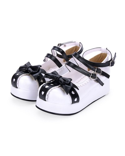 Lolita Pumps Heart Bow Strappy Two Tone Platform Lolita Shoes Sweet Daily Casual Tea Party