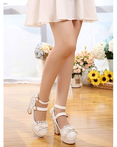 Sweet Lolita Shoes Metallic Rivet Bow Strappy Buckle Platform Chunky High Heel Lolita Footwear Tea Party