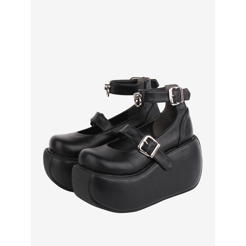 Gothic Lolita Footwear Black Grommets PU Leather Wedge Heel Lolita Shoes