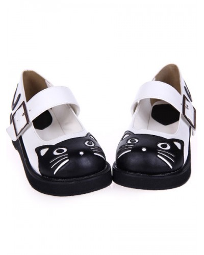 Sweet Lolita Heels Black And White Kitty Pu Lolita Shoes