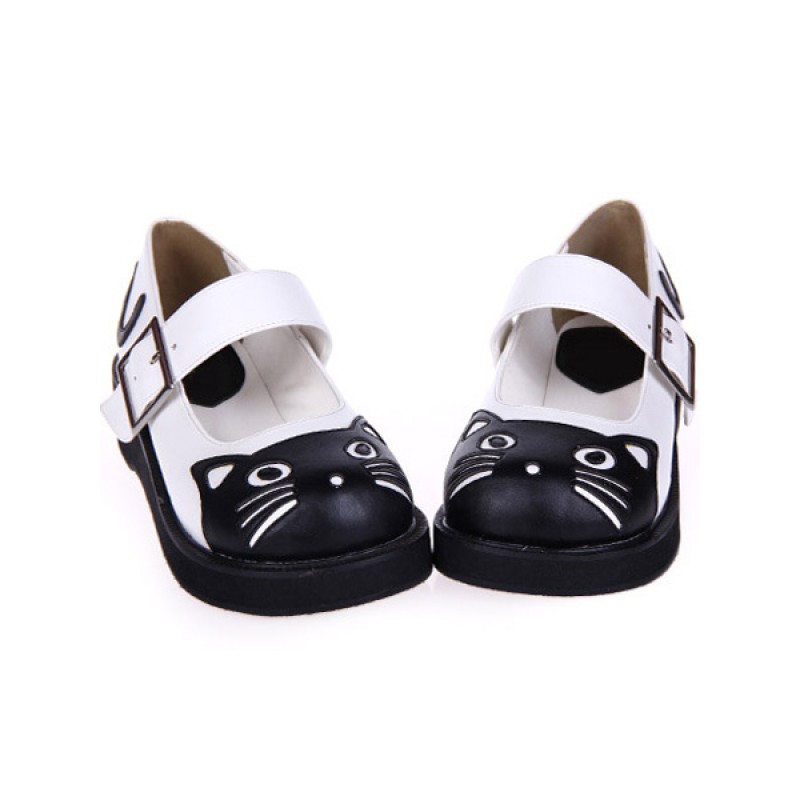 Sweet Lolita Heels Black And White Kitty Pu Lolita Shoes