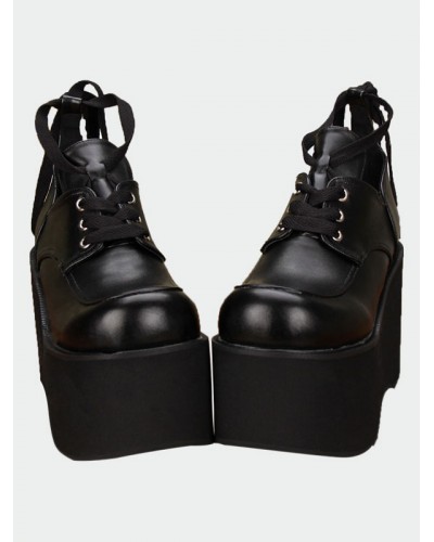 Gothic Matte Black Lolita High Platform Shoes Shoelace Up