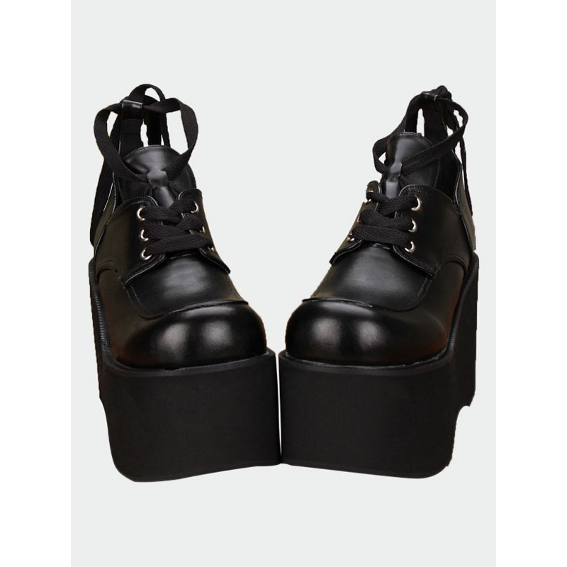 Gothic Matte Black Lolita High Platform Shoes Shoelace Up