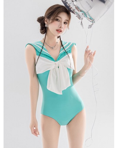 Lolita Swimsuits Mint Green Bows Sleeveless One Piece Sets Academic Daily Casual